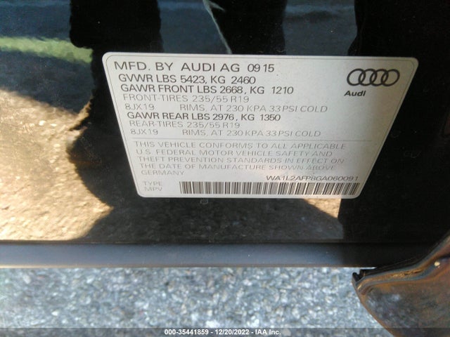 2016 Audi Q5, VIN: WA1L2AFP8GA060091