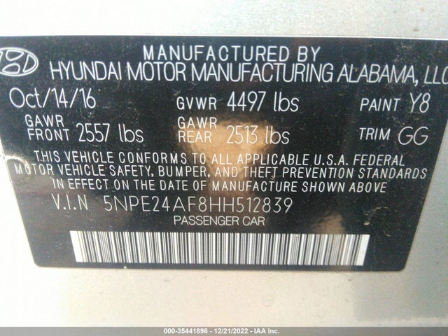 Hyundai Sonata 2017 5NPE24AF8HH512839 Image 9