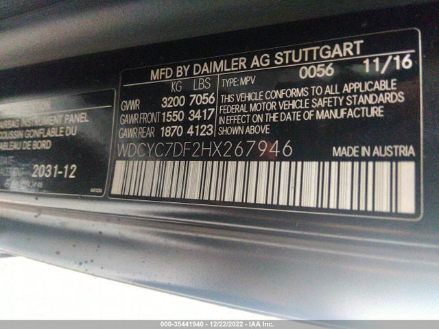 2017 Mercedes-Benz G-Class, VIN: WDCYC7DF2HX267946