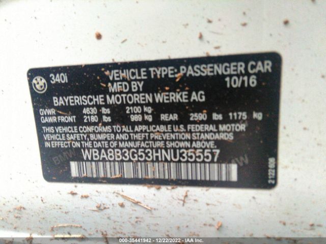 WBA8B3G53HNU35557 BMW 3 Series 340i
