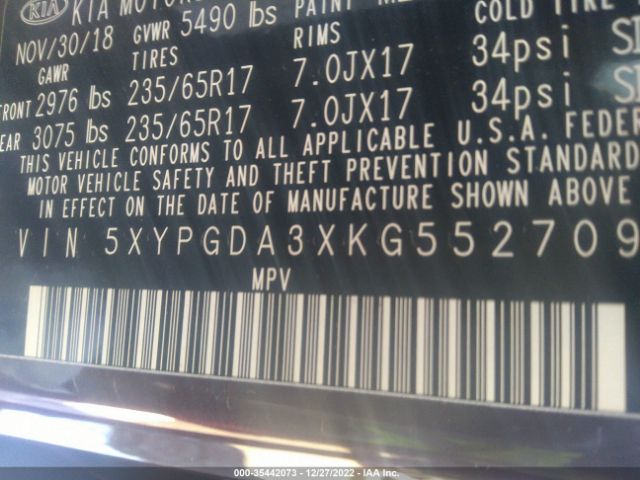 5XYPGDA3XKG552709 KIA SORENTO LX