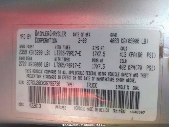 3D7KU28C03G799730 Dodge Ram 2500 St/slt