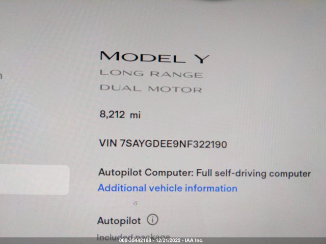 Tesla Model Y 2022 7SAYGDEE9NF322190 Image 8