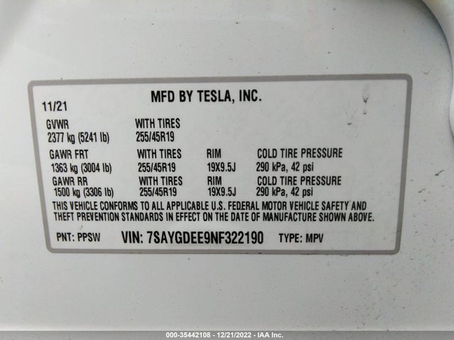 Tesla Model Y 2022 7SAYGDEE9NF322190 Image 10