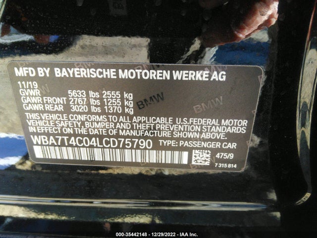 2020 BMW 7 SERIES 740I XDRIVE VIN: WBA7T4C04LCD75790