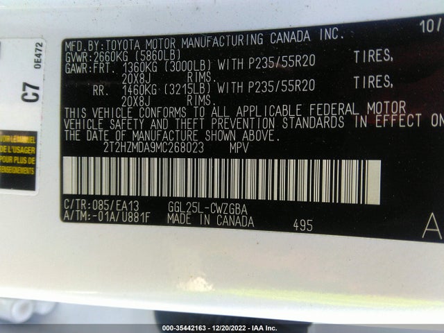 2021 Lexus RX, VIN: 2T2HZMDA9MC268023