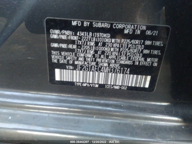 Aukcja sprzedaży 2021 Subaru Crosstrek Premium, vin: JF2GTAEC4MH376174, numer aukcji: 35442207