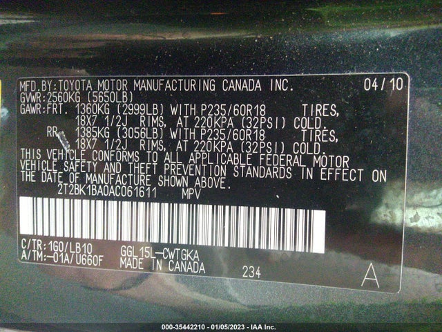 2T2BK1BA0AC061611 Lexus RX 350