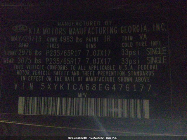 5XYKTCA68EG476177 KIA SORENTO LX