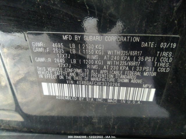 4S4BSAFCXK3330266 Subaru Outback Premium