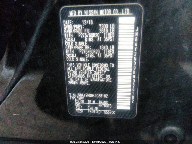 2019 Nissan Armada, VIN: JN8AY2ND9K9088182