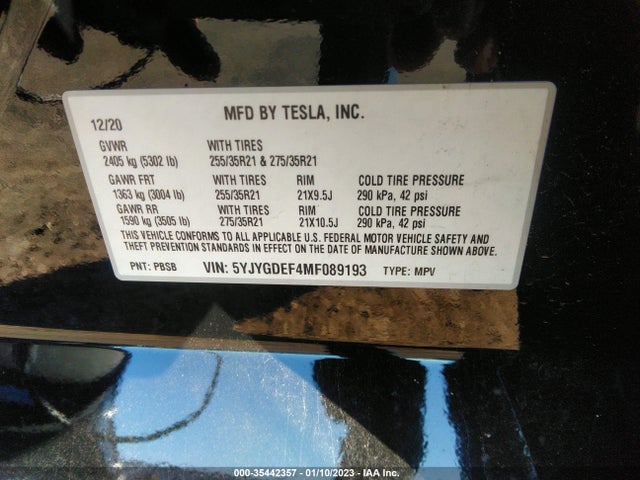 Tesla Model Y Performance 2021 5YJYGDEF4MF089193 Image 11