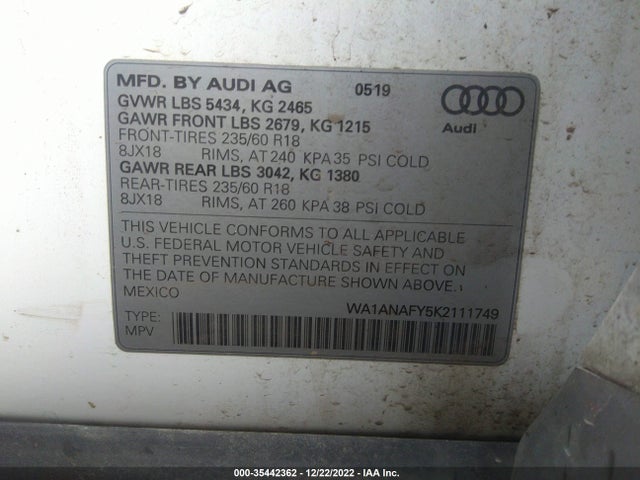 2019 Audi Q5, VIN: WA1ANAFY5K2111749