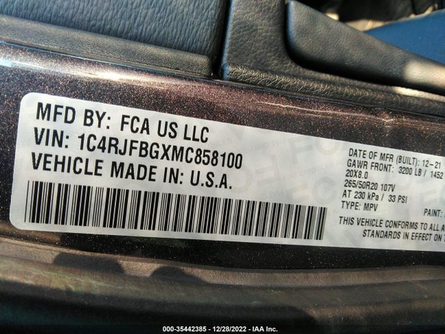 1C4RJFBGXMC858100 Jeep Grand Cherokee 80th Anniversary