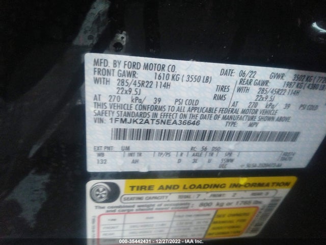 2022 Ford Expedition, VIN: 1FMJK2AT5NEA36646