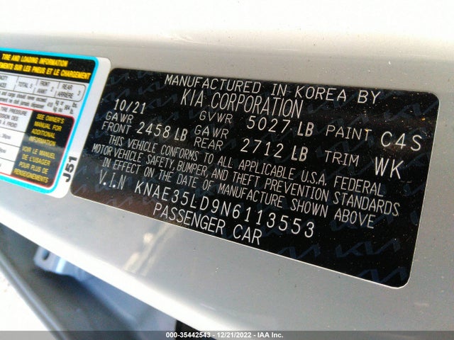2022 Kia Stinger, VIN: KNAE35LD9N6113553