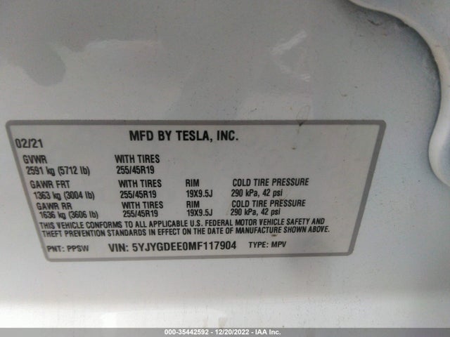 Tesla Model Y Long Range 2021 5YJYGDEE0MF117904 Image 10