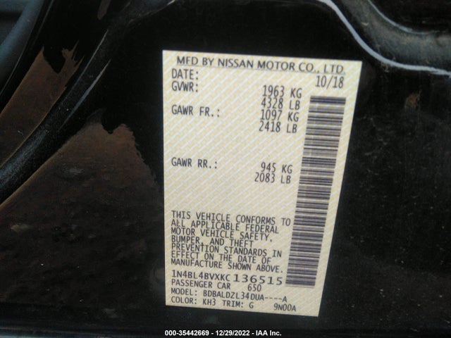 2019 Nissan Altima, VIN: 1N4BL4BVXKC136515