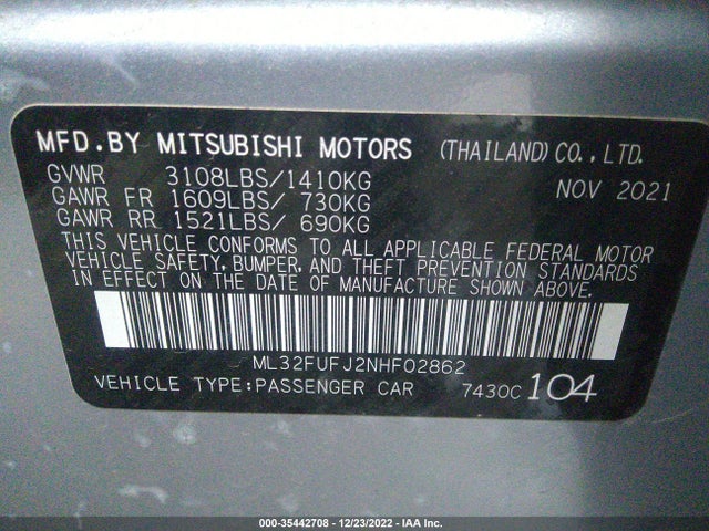 ML32FUFJ2NHF02862 Mitsubishi Mirage G4 Es/le/black Edition