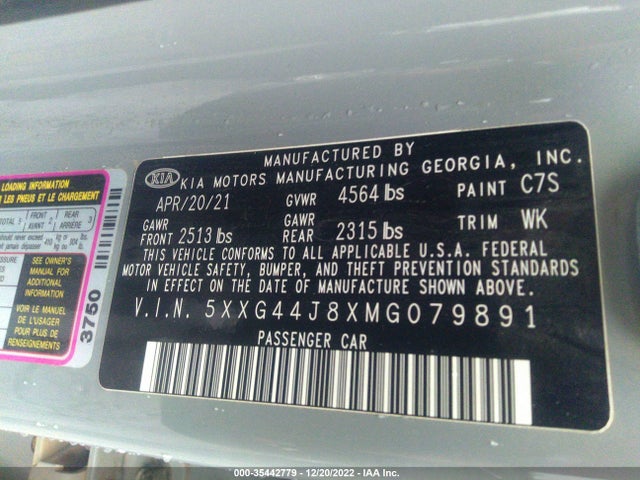 2021 Kia K5, VIN: 5XXG44J8XMG079891