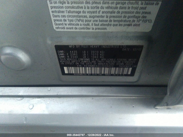 2012 SUBARU LEGACY 2.5I LIMITED VIN: 4S3BMBK64C3030423