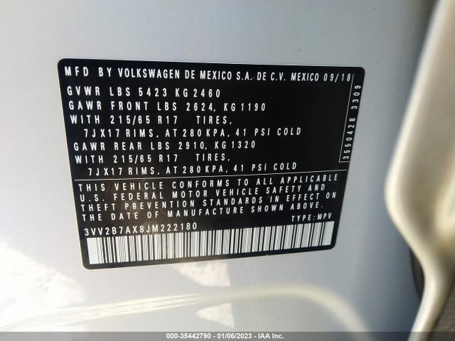 2018 Volkswagen Tiguan, VIN: 3VV2B7AX8JM222180