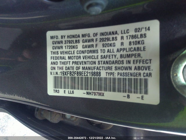 2014 HONDA CIVIC SEDAN EX VIN: 19XFB2F89EE219888
