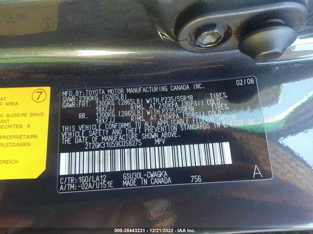 2T2GK31U59C058275 Lexus RX 350