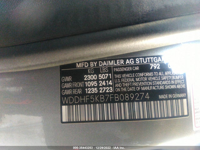 2015 MERCEDES-BENZ E-CLASS E 350 VIN: WDDHF5KB7FB089274