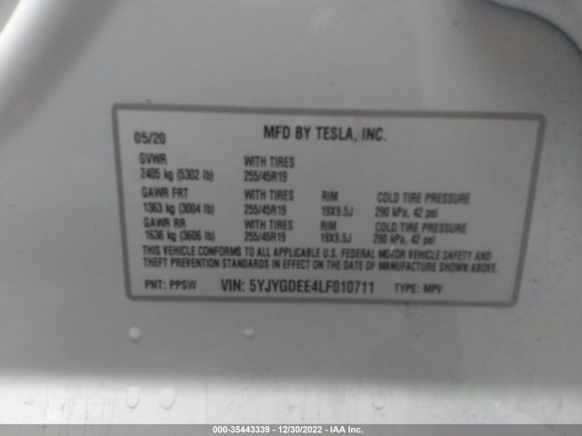 2020 Tesla Model Y, VIN: 5YJYGDEE4LF010711