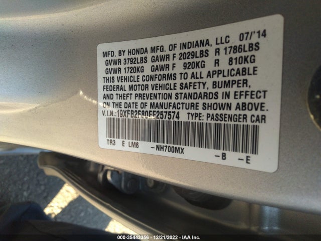 2014 HONDA CIVIC SEDAN EX VIN: 19XFB2F80EE257574
