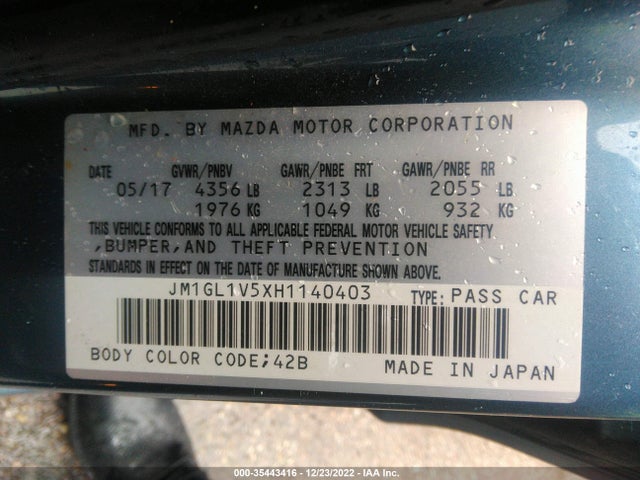 2017 Mazda 6, VIN: JM1GL1V5XH1140403