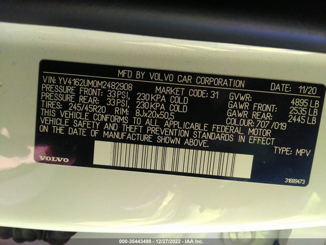 2021 Volvo XC40, VIN: YV4162UM0M2482908