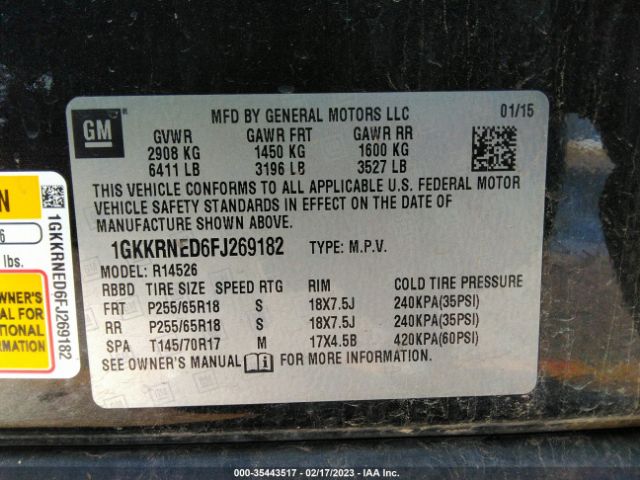1GKKRNED6FJ269182 GMC ACADIA SLE