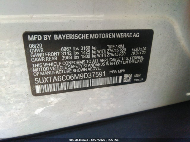 2021 BMW X5, VIN: 5UXTA6C06M9D37591