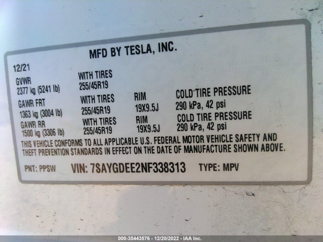 Tesla Model Y Long Range 2022 7SAYGDEE2NF338313 Image 9