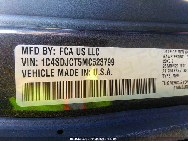 2021 Dodge Durango, VIN: 1C4SDJCT5MC523799