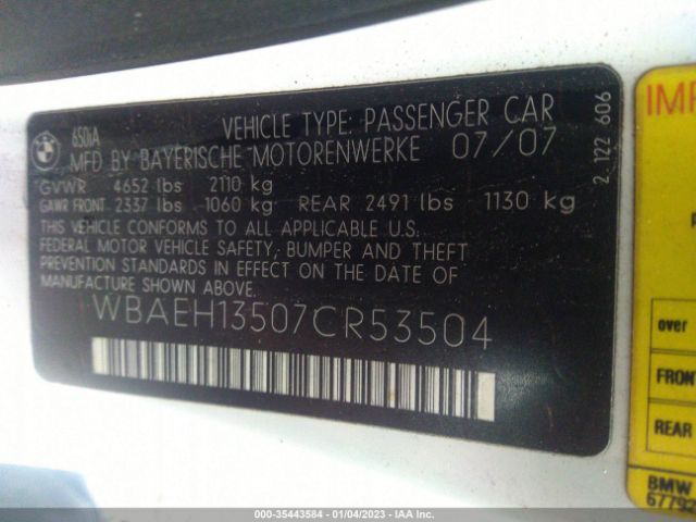WBAEH13507CR53504 BMW 6 Series 650i