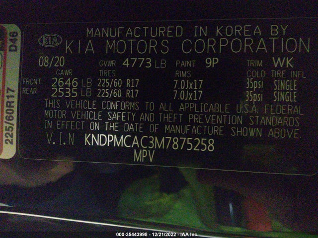 2021 Kia Sportage, VIN: KNDPMCAC3M7875258