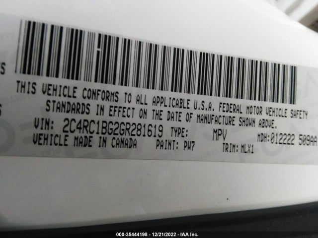 2C4RC1BG2GR281619 Chrysler Town & Country Touring