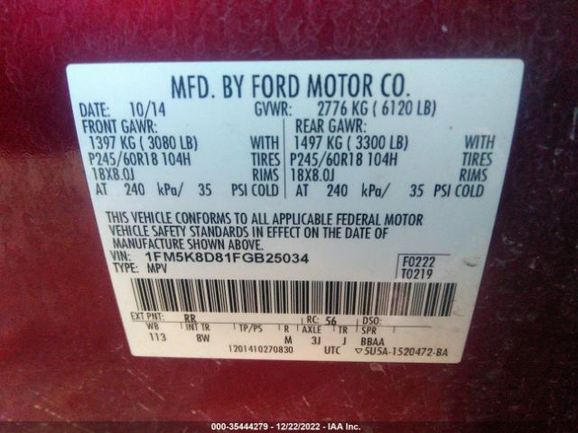 1FM5K8D81FGB25034 Ford EXPLORER XLT