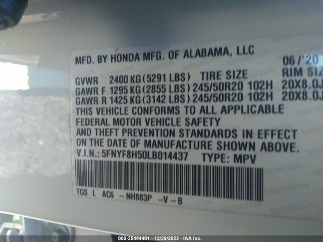 2020 Honda Passport, VIN: 5FNYF8H50LB014437