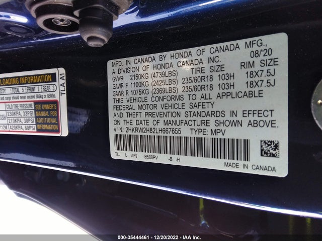 Honda Cr-v Ex-l 2020 2HKRW2H82LH667655 Image 9