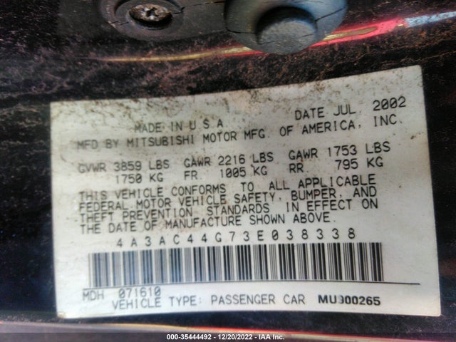 4A3AC44G73E038338 Mitsubishi ECLIPSE GS