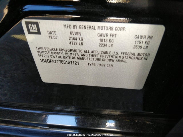 2008 CADILLAC CTS RWD W/1SA VIN: 1G6DF577780157121