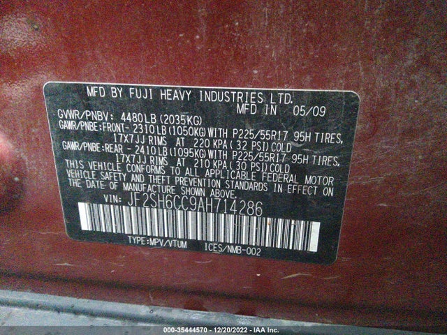 2010 SUBARU FORESTER 2.5X PREMIUM VIN: JF2SH6CC9AH714286