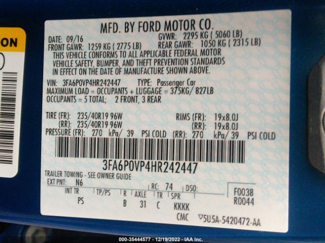 3FA6P0VP4HR242447 Ford Fusion Sport