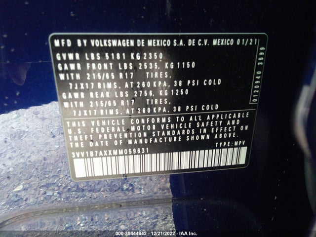 Volkswagen TIGUAN S 2021 3VV1B7AXXMM059631 Image 10