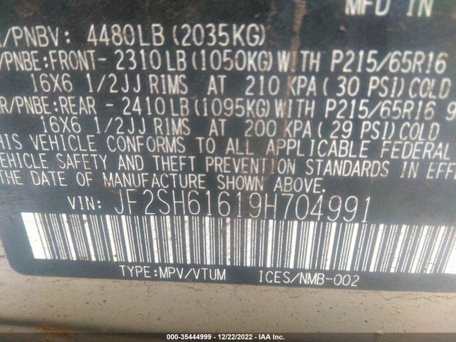 JF2SH61619H704991 Subaru FORESTER X