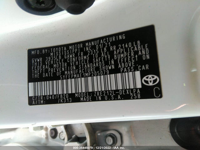 Toyota COROLLA LE 2021 5YFEPMAE1MP205079 Image 10